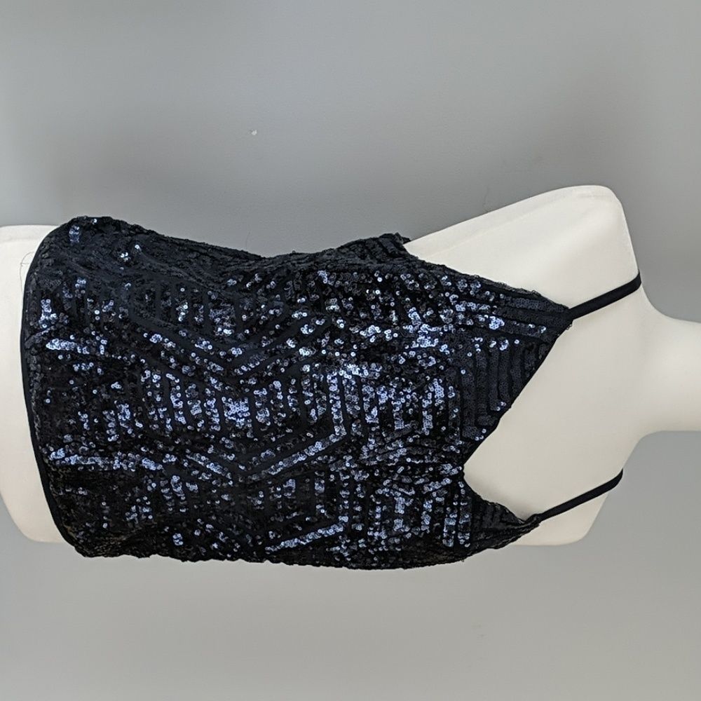 Sparkly navy Sequined split back top - Picture 5 of 13